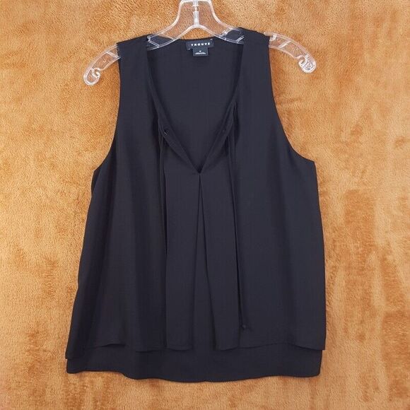 TROUVE Womens Top Medium Black Pullover Sleeveless Blouse Flowy Tank Pleated - Picture 1 of 7